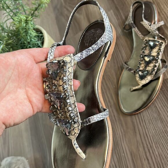 VINCE CAMUTO GENUINE LEATHER SNAKESKIN JEWELED SANDALS SIZE 9 EXCELLENT CNDTN! - Picture 4 of 10